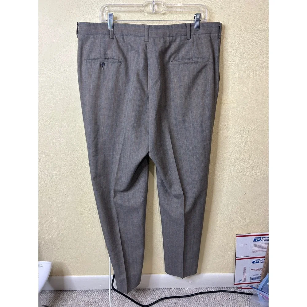 Vintage Mens Grey Striped Two Button Wool Blend Suit Blazer‎ and Trousers Set